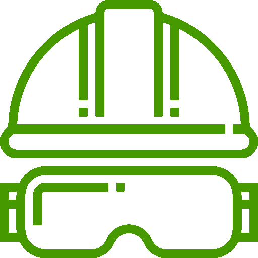 Icono casco y gafas de protección industrial de color verde