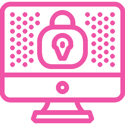 Icono ordenador ciberseguridad de color rosa